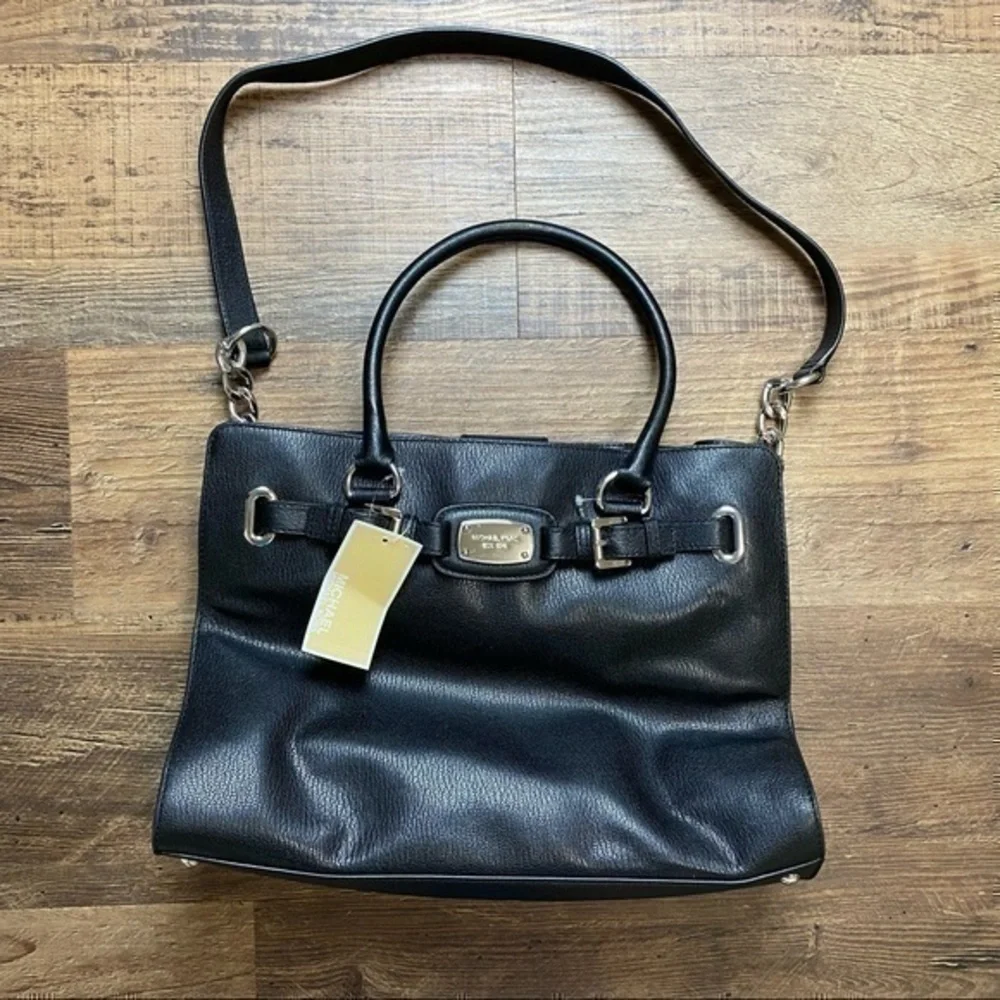 Michael Kors Hamilton Large Tote Crossbody purse shoulder bag black leather